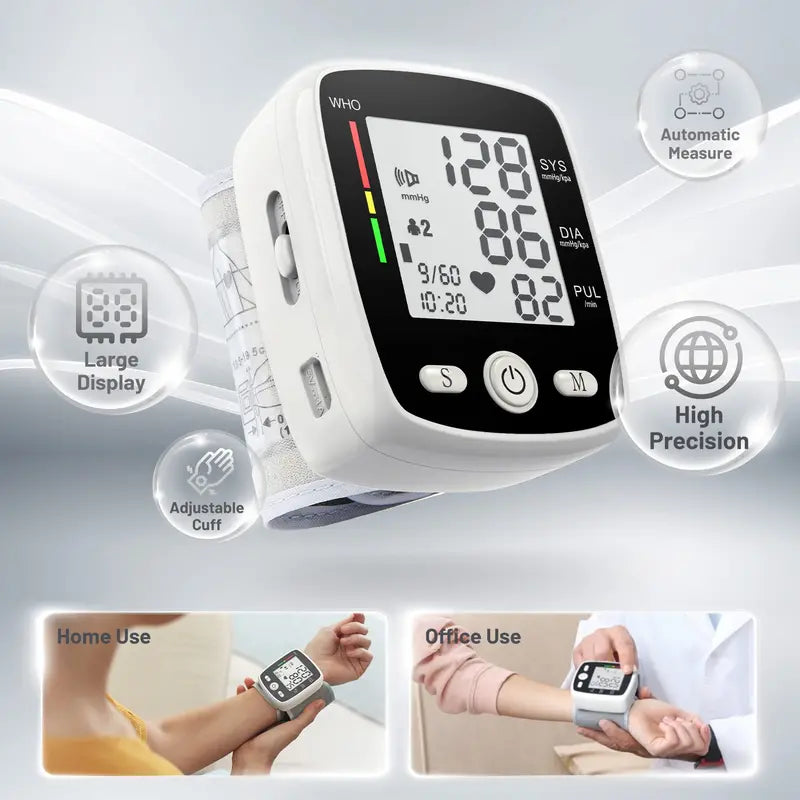 Portable Rechargeable Digital Blood Pressure Monitor with LCD Display, 2 X 99 Readings Memory for Home & Health Monitoring (Built-In Lithium Battery)