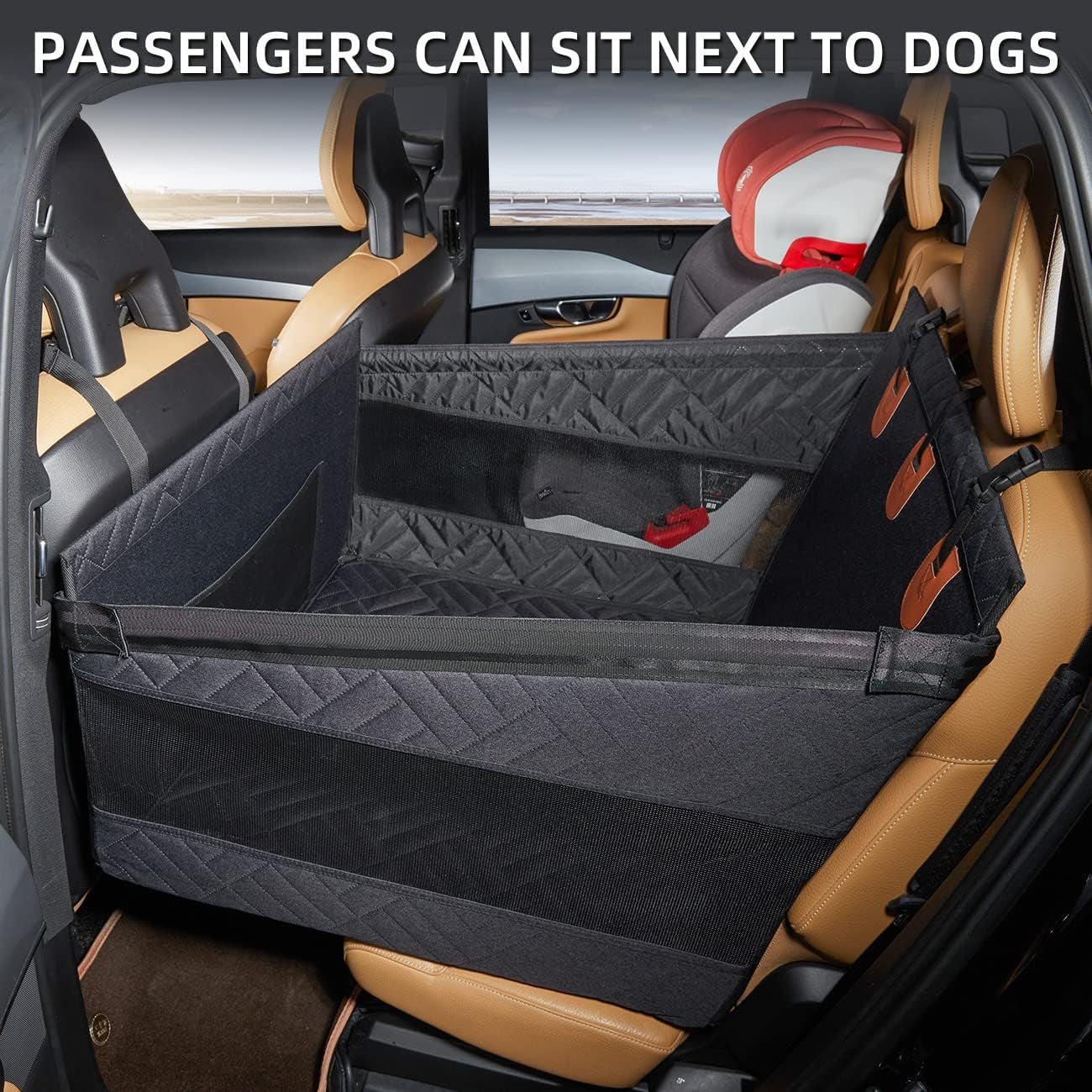 Large Dog Car Seat,Back Seat Extender for Dogs,Waterproof Medium Dog Seat Cover for Backseat, Pet Bed for Car Hammock(Black-L)