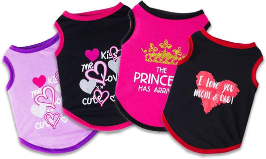 Puppy Clothes for Small Dogs Boy Girl 4 Pack Cat Shirt Cool Dog Summer Outfits Pet Doggie Short Sleeve T-Shirts Apparel for Medium Large French Bulldog Yorkie Doggie Accessories Clothing (XS)