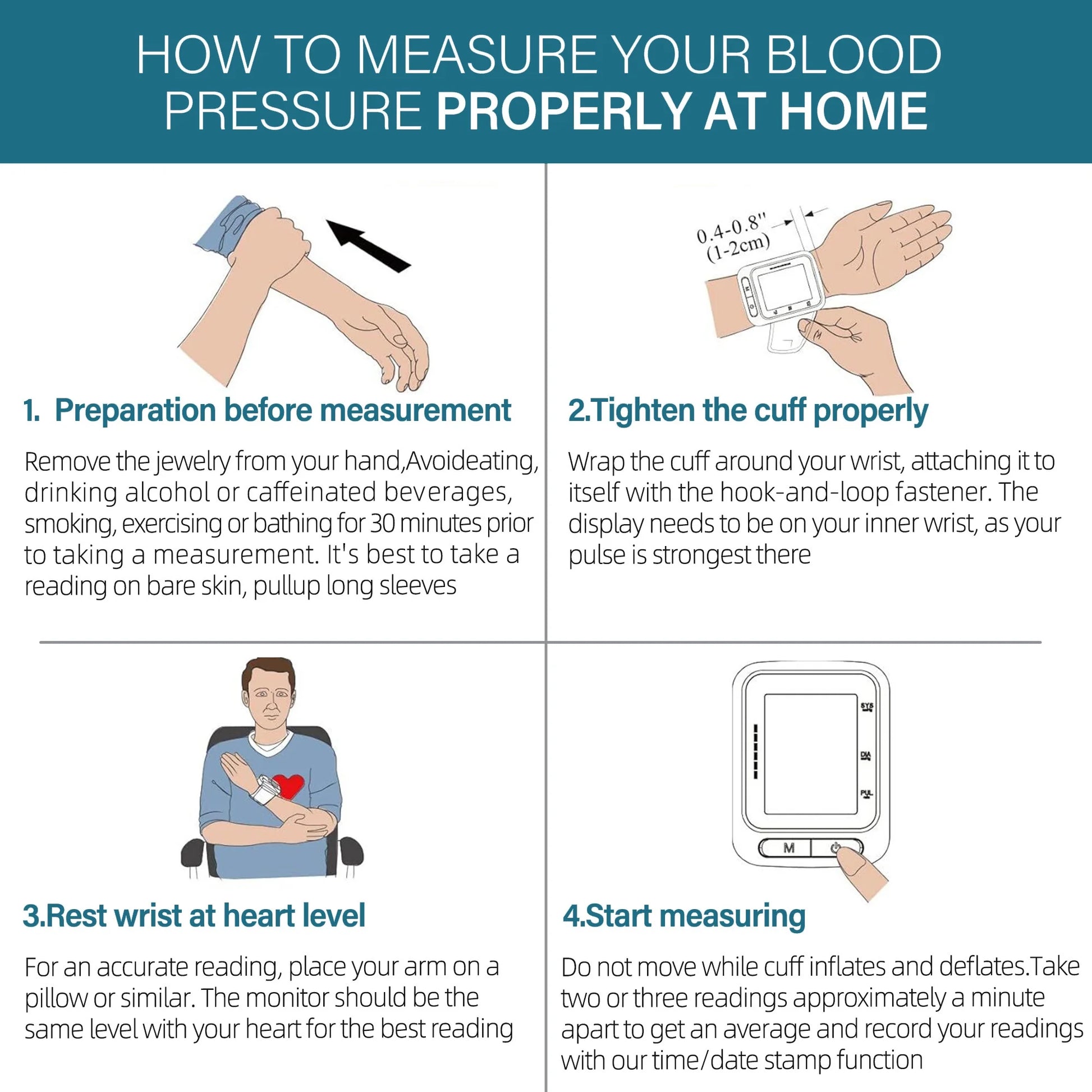 Wrist Blood Pressure Monitor for Home Use, BP Cuff, Auto Digital Blood Pressure Machine