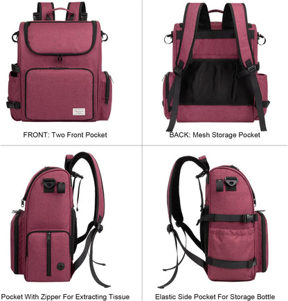 Dog Travel Bag Backpack, Airline Approved Pet Accessories Organizer for Dog and Cat with Shoulder Strap, 2 Dog Food Storage Containers, 2 Collapsible Dog Bowls,1 Pet Mat, Rose Red